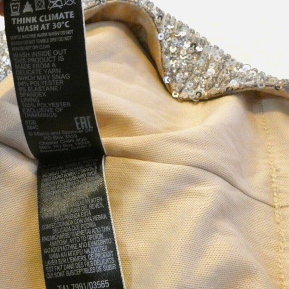NWT Silver Blouse Sequin Top M&S Valentine Day, Dinner, Dance, Party Events Sz 8 - Picture 10 of 11